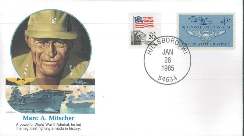 1985 Hillsboro Wisconsin WWII Admiral Marc A Mitcher Koslow First Day Cover