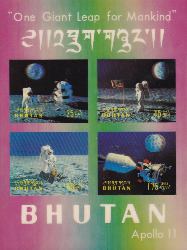 Bhutan 1969 ''One Small Step For Man SPACE 3D Souvenir Sheets.(2) Apollo11 VF/NH