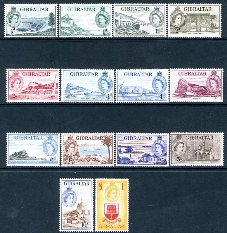 GIBRALTAR-1953-59 Set to £1 Sg 145-158 MOUNTED MINT V18877