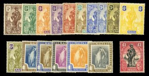 Malta #98-114 Cat$318.25+ (for hinged), 1922-26 1/4p-£1. complete set, £1 n...