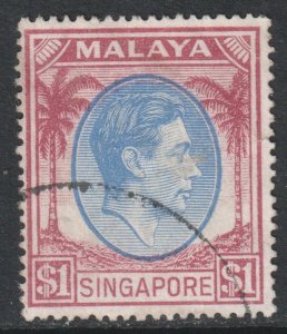 Singapore Scott 18a - SG28, 1948 George VI $1 Perf 17.1/2 x 18 used