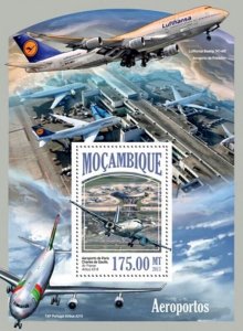 Mozambique - 2013 Airports and Planes Stamp Souvenir Sheet 13A-1367
