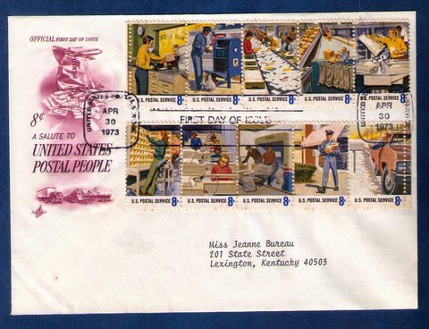 US Sc 1489a FDC Postal Service Employees Issue Block Of (10) Stamps VF