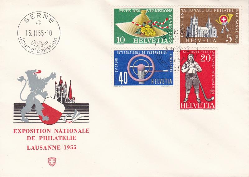 Switzerland 1955 Lausanne Exposition First Day Cover French Cancel Unaddressed