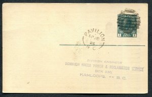 B.C. Split Ring Town Cancel Postal Stationery Postcard PAVILION