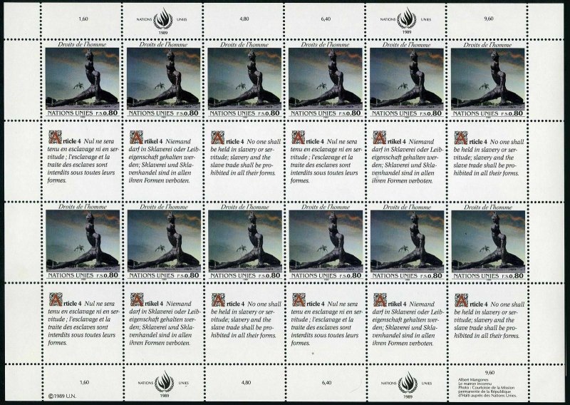 UN Geneva 180-181 sheets,MNH.Mi 180-181. Declaration of Human Rights,1989.Art.