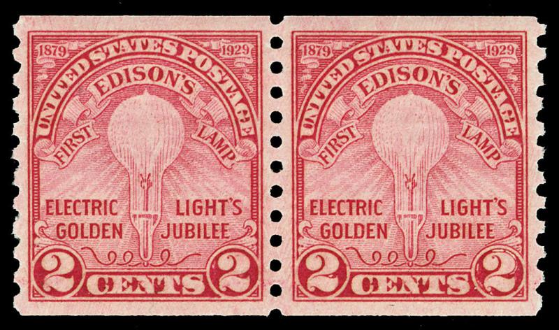 Scott 656 1929 2c Edison Coil Issue Mint Pair VF OG NH Cat $45