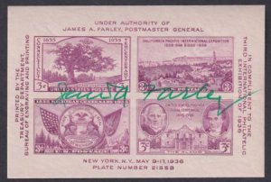 US 1935 Scott #778 TIPEX  S/S Signed by James Farley, PMG