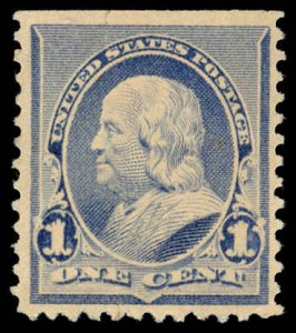 US Sc 219 MINT NO GUM - 1890 1¢ - Franklin; Soft Porous Paper - See Description