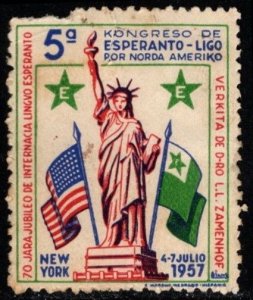 1957 US Poster Stamp 5th Esperanto League For North America 4-7 July New York