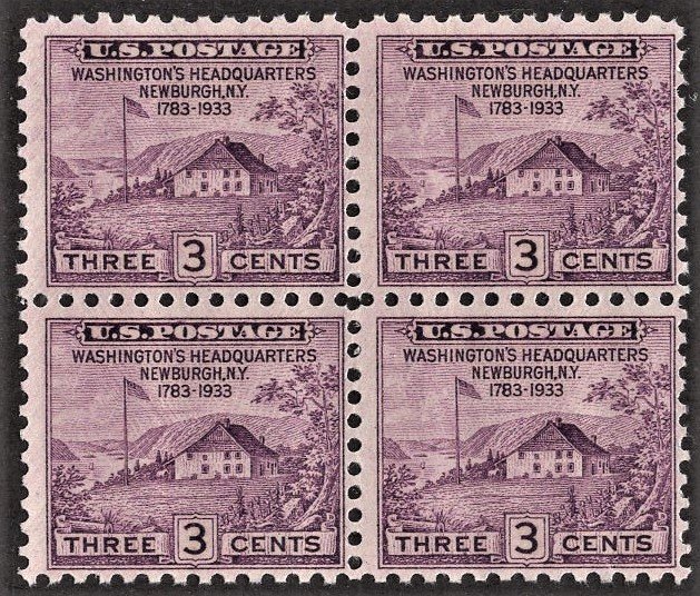 US 727 MNH F 3 Cent Washington's Headquarters Block of 4