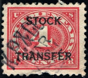 RD3 4¢ Stock Transfer Stamp (1918) Used/Fault