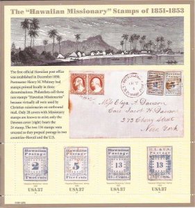 US Stamp - 2002 Hawaiian Missionary - 4 Stamp Sheet - Scott #3694