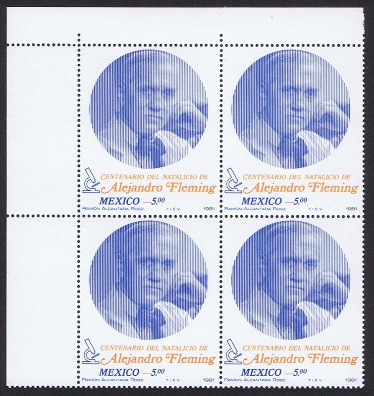 Mexico Sir Alexander Fleming penicillin Corner Block of 4 1981 MNH SG#1599