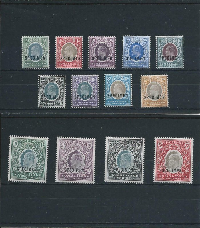 SOMALILAND 1904 SET OF 13 WITH 1909 1a ALL OVPT SPECIMEN MM SG 32s/44s, 59s 