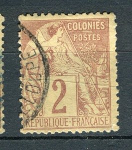 FRENCH COLONIES; 1880s General issue used 2c. value + Postmark, Guadeloupe