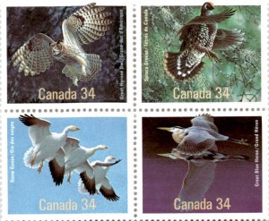 Canada, Postage Stamp, #1098a Block Mint NH, 1986 Birds (AB)