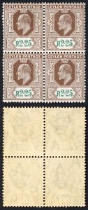 Ceylon SG298 KEVII 2.25r Wmk Mult Crown CA U/M BLOCK Cat 112+++ pounds