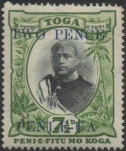 Tonga 1923 SG65 2d on 7½d King George II MNG