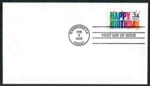 3558 - FDC - 34c Happy Birthday Stamp - 2002-2-8, Riverside, CA - FDOI Killbar