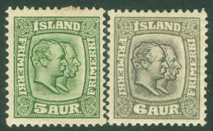 ICELAND : 1907-08. Scott #74-75 Very Fine, Mint Original Gum H. Catalog $150.00. 