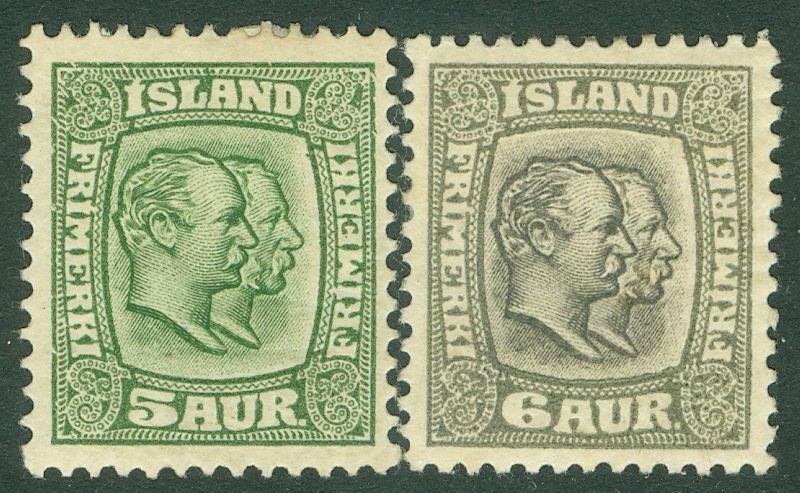 ICELAND : 1907-08. Scott #74-75 Very Fine, Mint Original Gum H. Catalog $150.00.