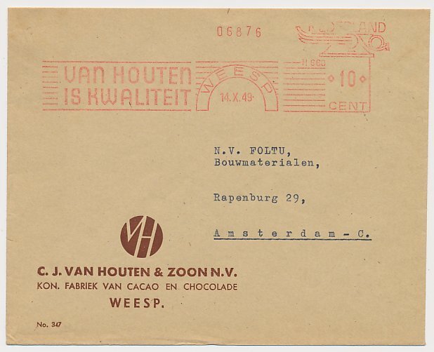 Meter cover Netherlands 1949 Chocolate factory van Houten - Weesp