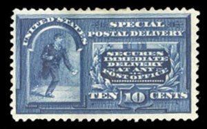 United States, Special Delivery #E4 Cat$875, 1894 10c blue, hinge remnant, fe...