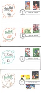 #3399-3402 Youth Team Sports Combo Artopages FDC Set
