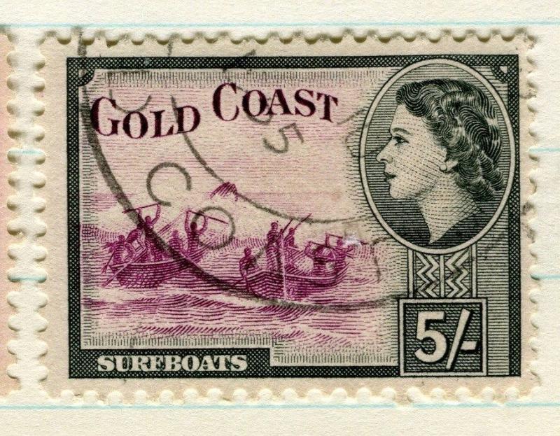 GOLD COAST;   1953 early QEII issue fine used 5s. value