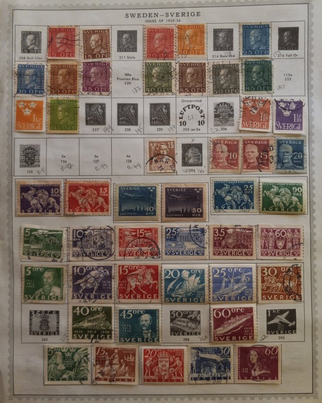 Sweden 1920-1936 Collection Hinged on a Minkus Album Page (46) Each Used  / MH