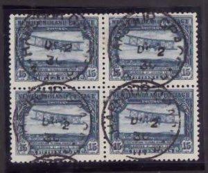 Newfoundland-Sc#170-used block 15c Plane-dated Harbour Grace De 2 1930-s/h fee r