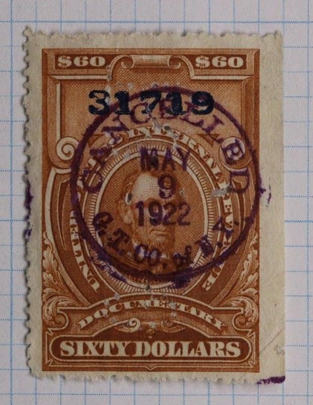 USIR $60 Documentary Revenue Stamp Brown R247 EFO ink Transfer offset back image