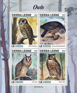 Sierra Leone 2022 Owls, Filvous, Morepork, Eurasian- 4 Stamp Sheet - SRL220215a
