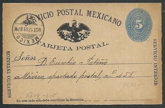 MEXICO 1889 5c postcard used ..............................................60589 