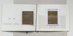 Yemen 1968 Kennedy stamp and MS on gold foil, in folder! Mi 860A +BL 91, CV 35+