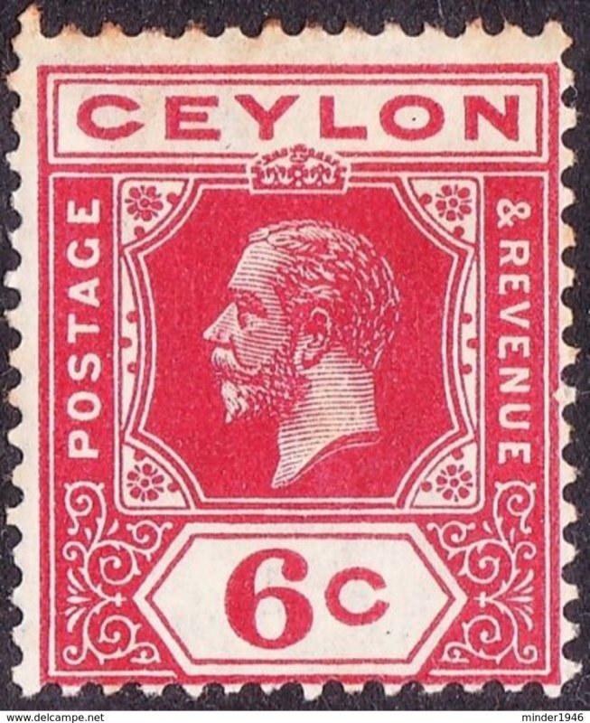 CEYLON 1921 KGV 6 cents Carmine-Red SG342 MH