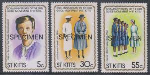 BC SAINT KITTS 1981 Sc 82-84 SPECIMEN MNH VF NATIONAL GIRL GUIDE