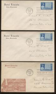 Lot of 9 The Lincoln Hotel 1948 Gettysburg First Day of Issue Covers