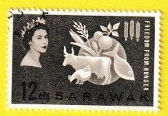 SARAWAK SCOTT#212 1963 12c FREEDOM FROM HUNGER - USED/HR