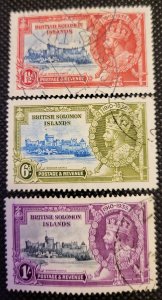 Solomon Is. , 1935, short set of 3, George V, Silver Jubilee, used, $30.50