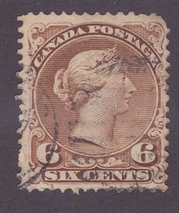 Canada 27 Used 1868 6c Dark Brown Queen Victoria Issue Scv $140.00