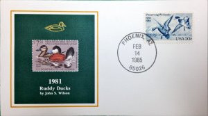 1985 50th Anniversary Duck Stamp FDC of RW48 1981 RUDDY DUCKS, PHOENIX, ARIZONA