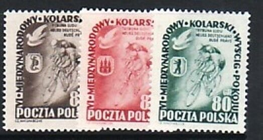 POLAND Sc 570-72 NH ISSUE OF 1953 - BICYCLE RACE