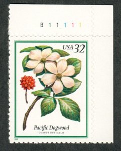 3197 Pacific Dogwood Flowering Tree MNH plate number single - PNS