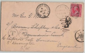 United States 1891 Postage Due Cover New York to London England Redirected