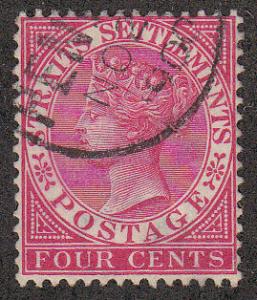 Straits Settlements 2c Rose (83) (Scott #41a) Used