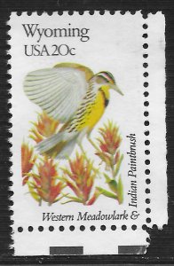 US #2002 20c State Birds and Flowers - Wyoming+B23