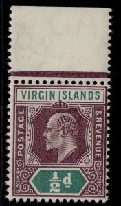 BRITISH VIRGIN ISLANDS EDVII SG54v, ½d DAMAGED FRAME & CROWN, NH MINT. Cat £75.