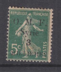 SYRIA, 1920 thin OMF 3m. on 5c. Blue Green, lhm.